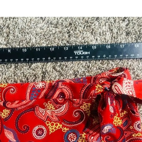 Ann Taylor Loft Chic Red Floral Paisley Mini Wrap Skirt Ruffle Size 12 Large L - Picture 5 of 9